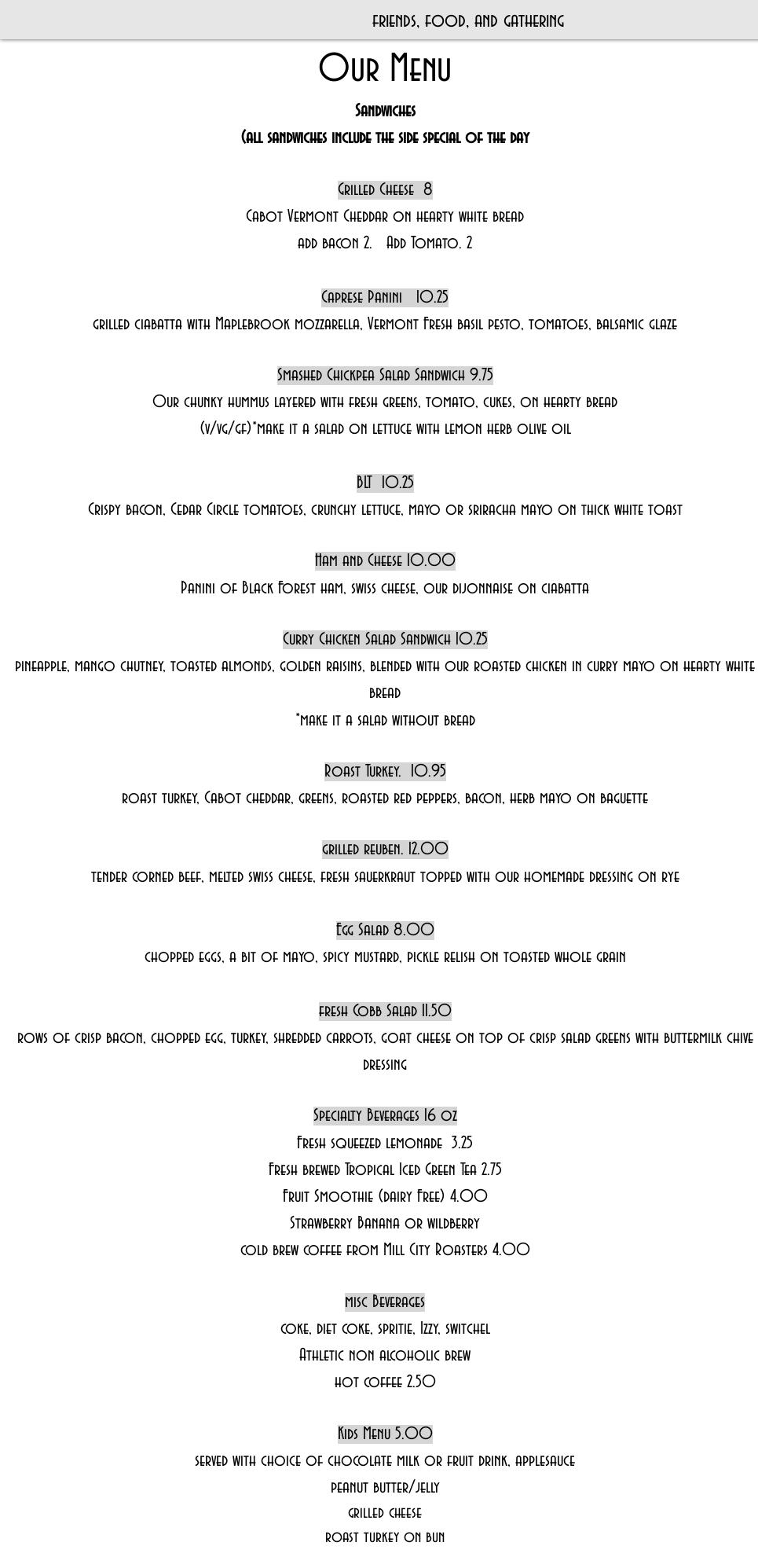 Red Clover Cafe and Creamery Menu