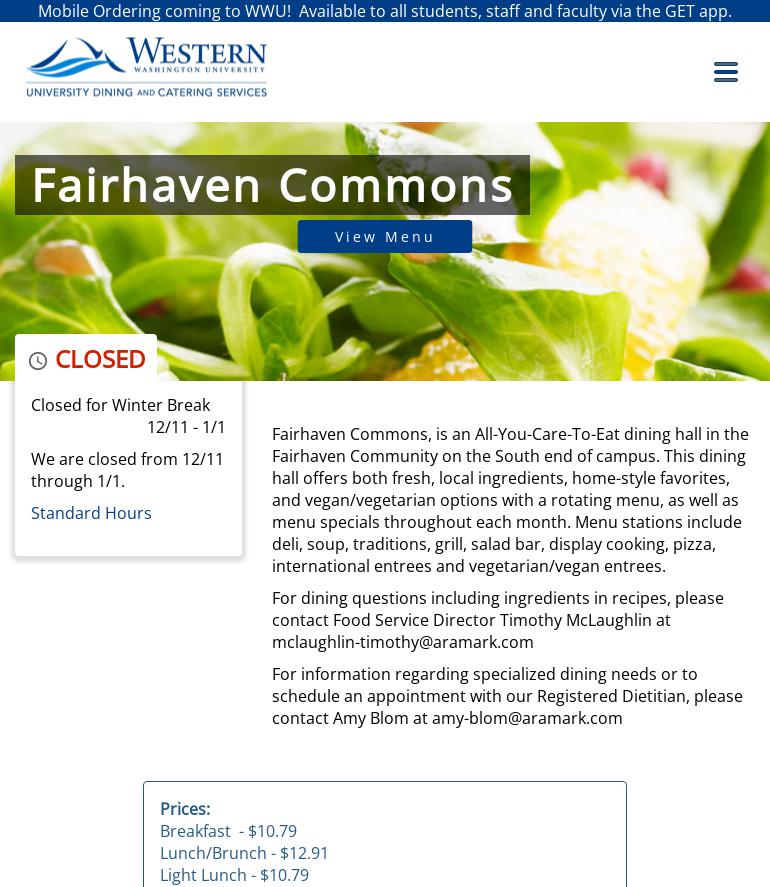 Fairhaven Commons Menu