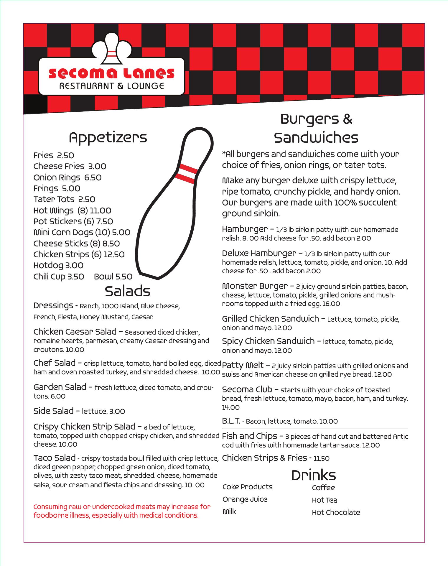 Secoma Lanes Menu