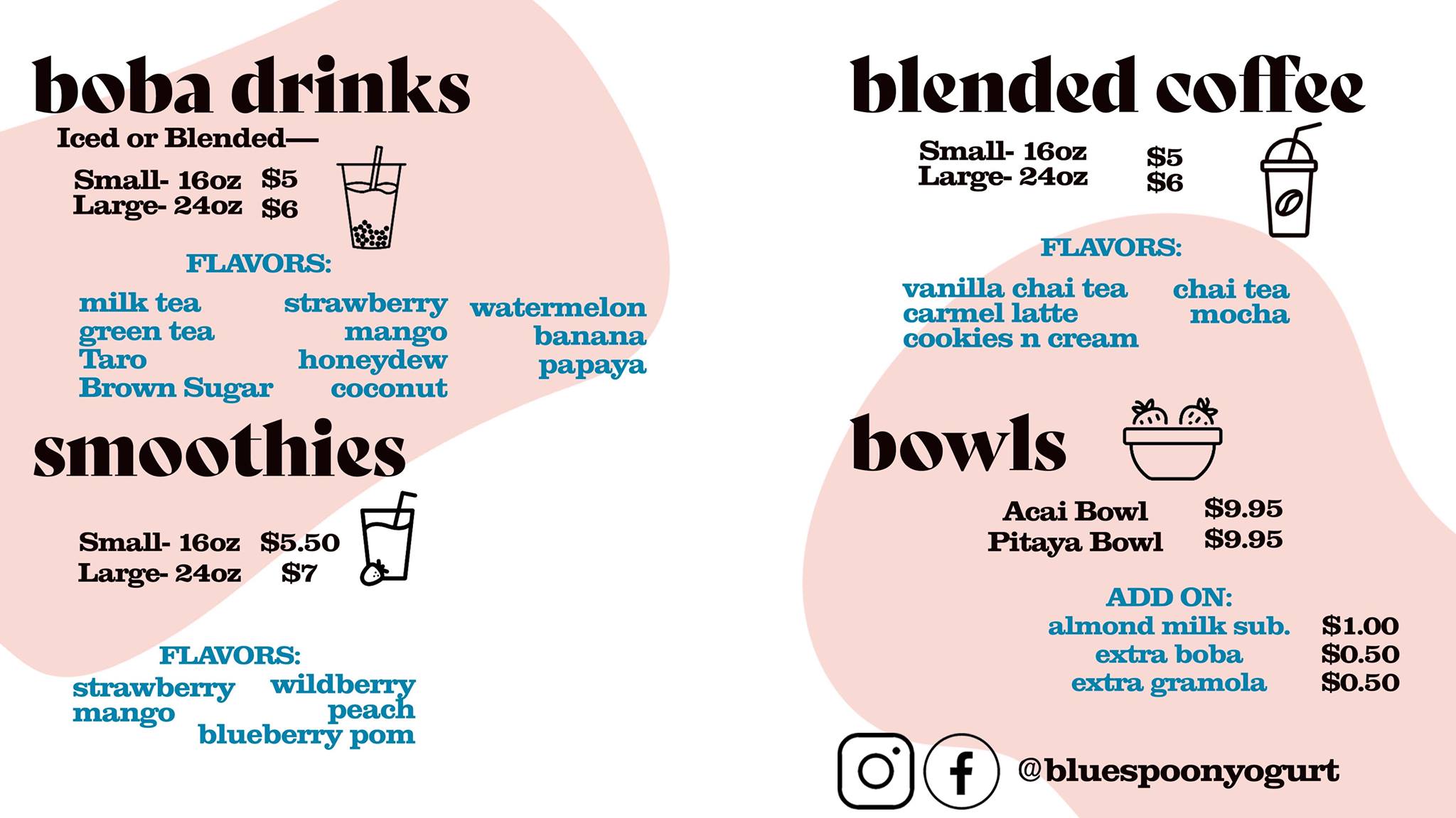 Blue Spoon Frozen Yogurt Wenatchee Menu