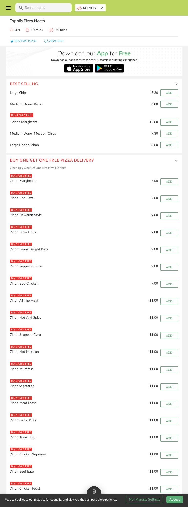 Topolis Pizza Menu