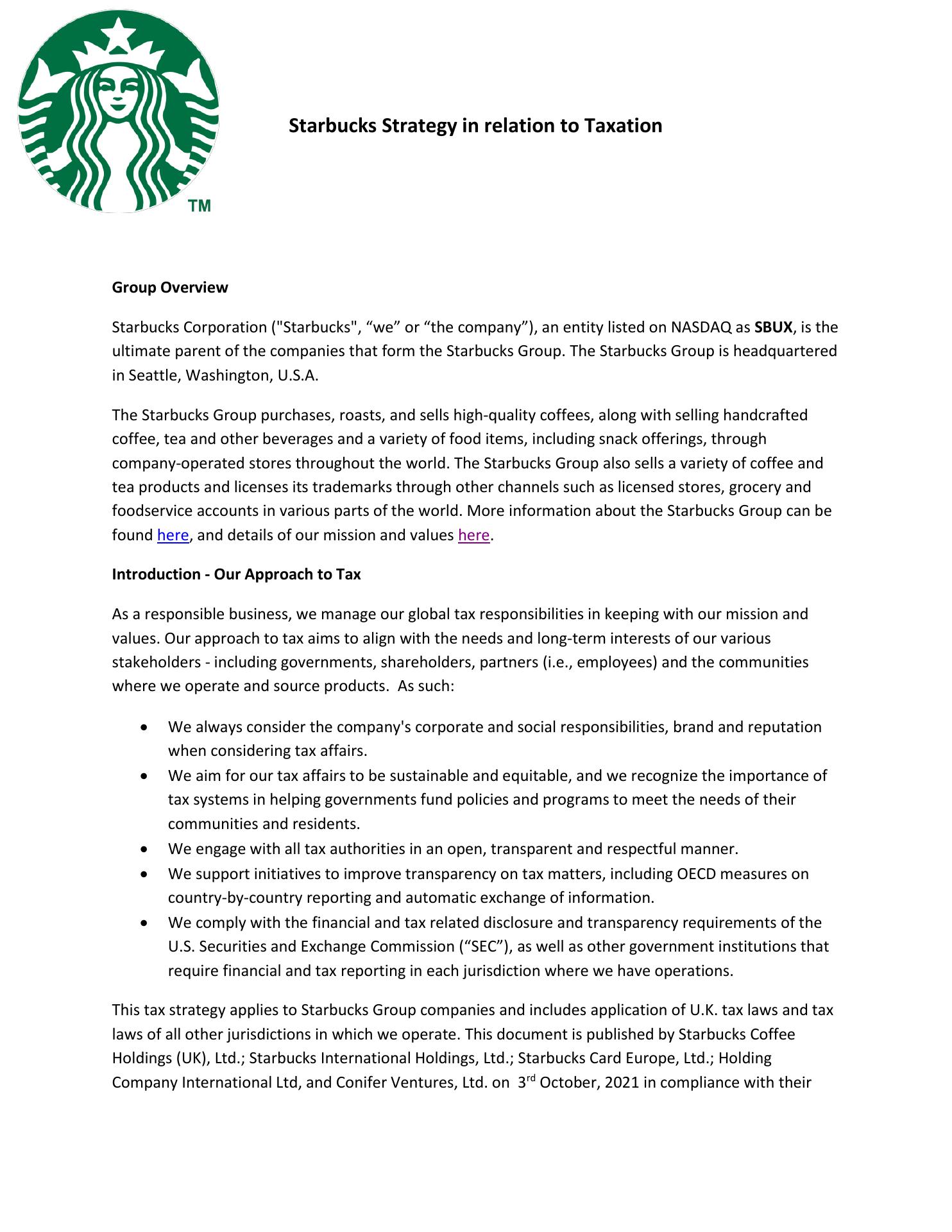 Starbucks Coffee Menu