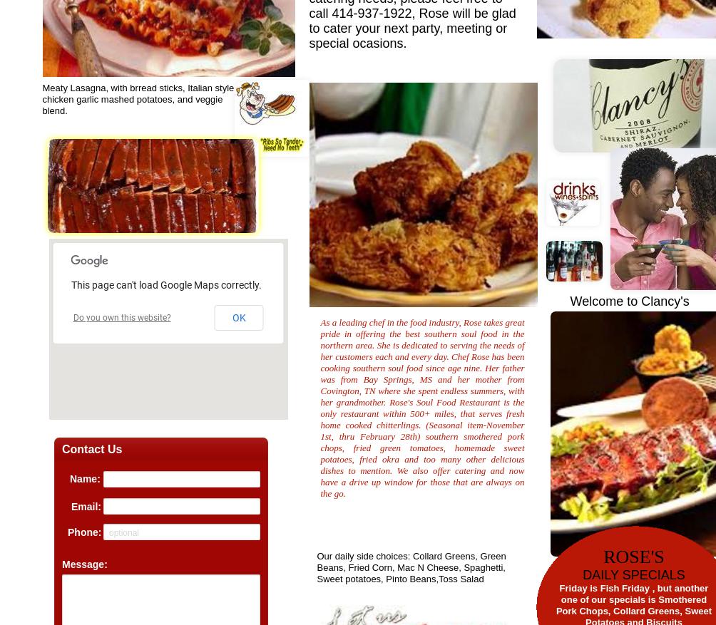 Rose's Soul Food Menu