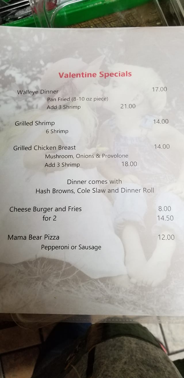 Kd's Bear Den Menu