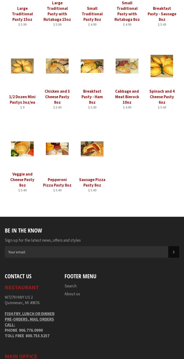 The Pasty Oven (production plant) Menu