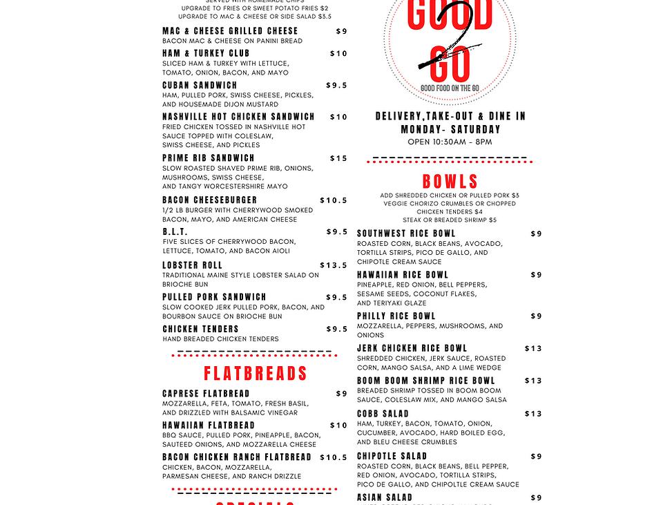 Good 2 Go & Bridge Event Space Menu