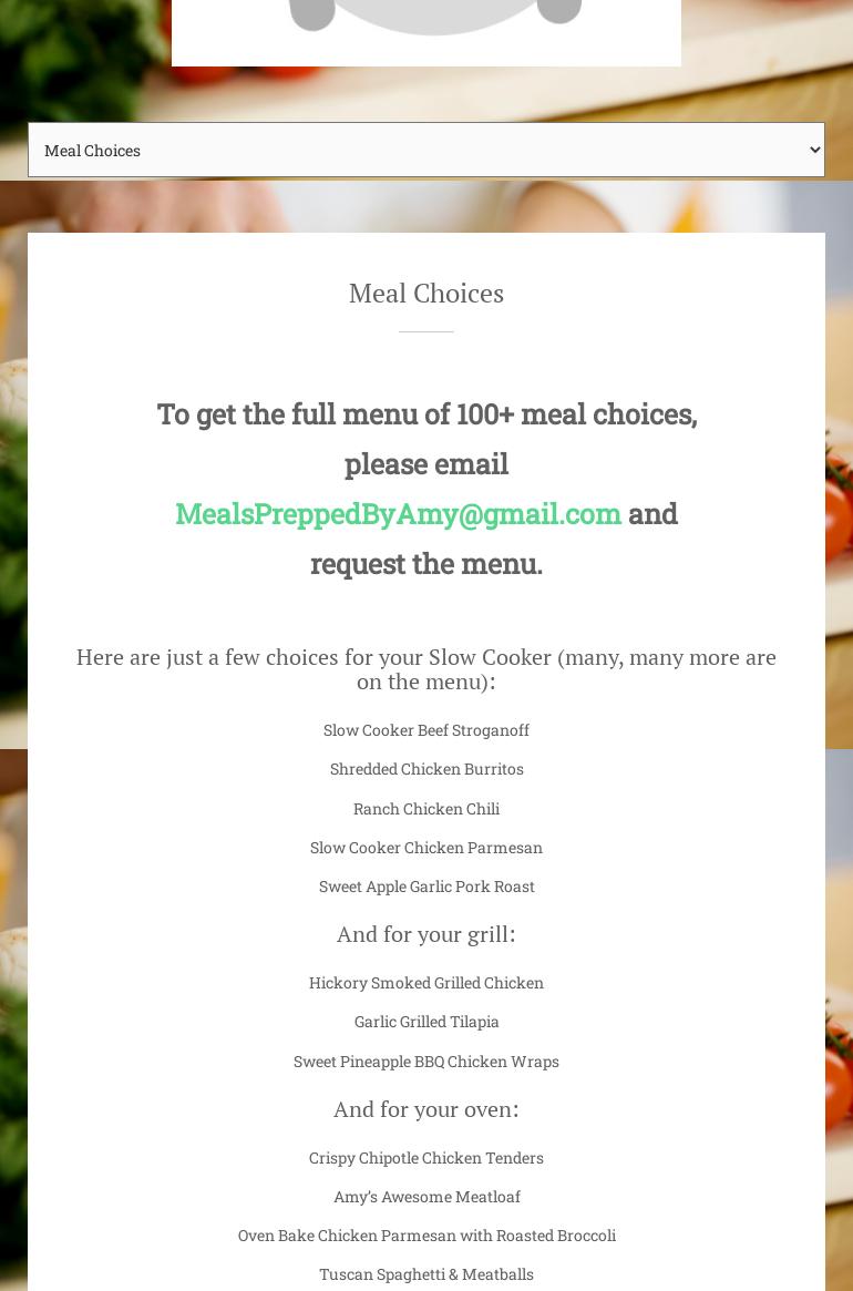 Meals Prepped by Amy Menu