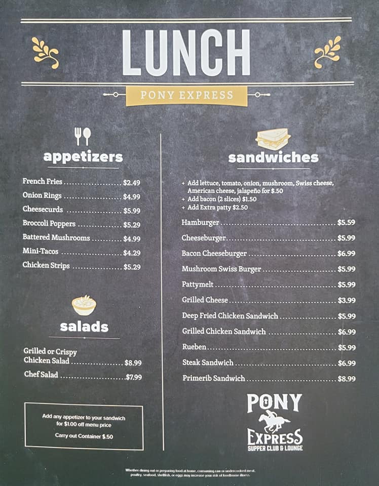 Pony Express Supper Club & Lounge Menu