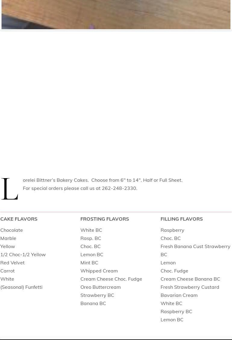 Lorelei Bittner's Bakery Menu