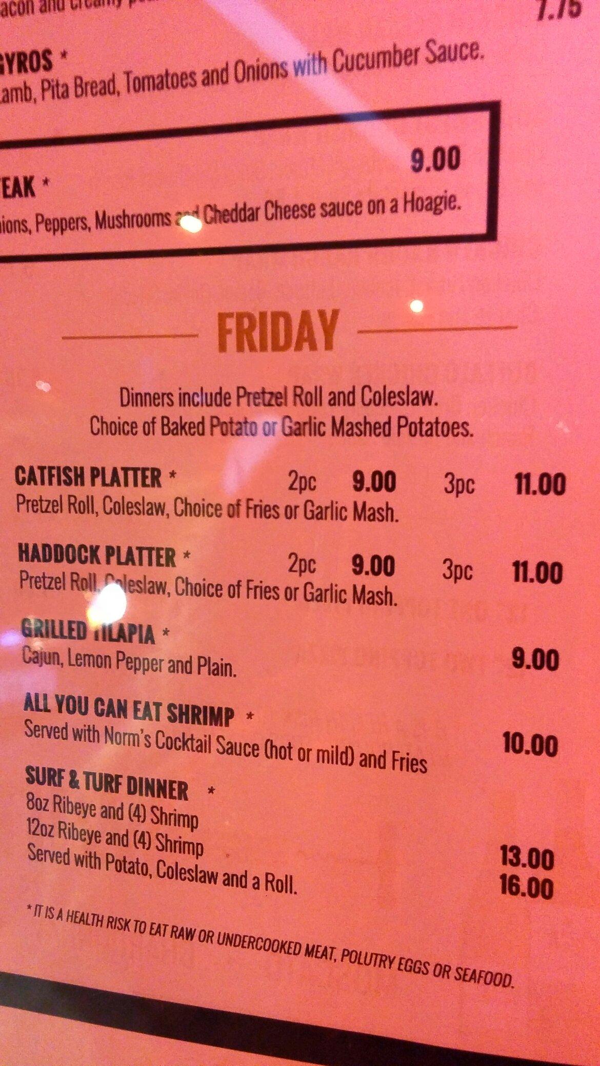 Billy’s Bar Menu