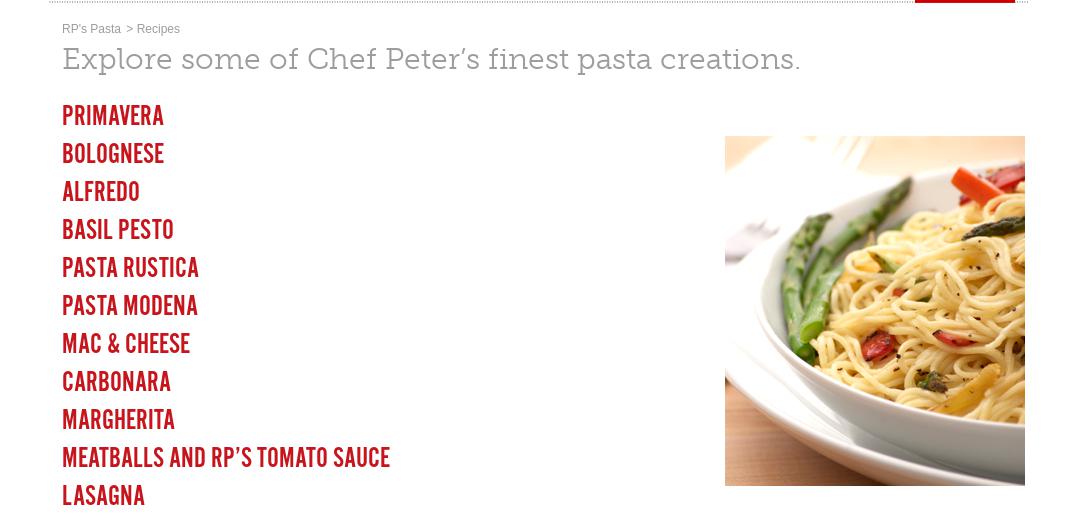 RP's Pasta Co Menu