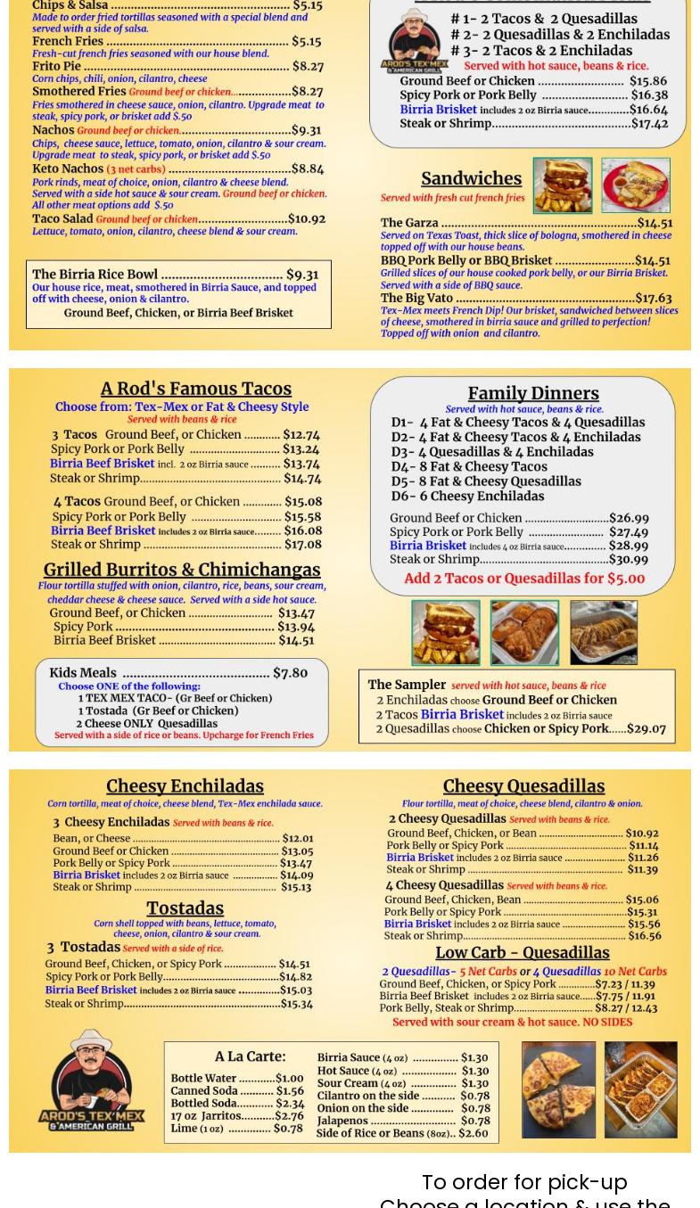 Arod's Tex Mex - Cottage Grove Rd Menu