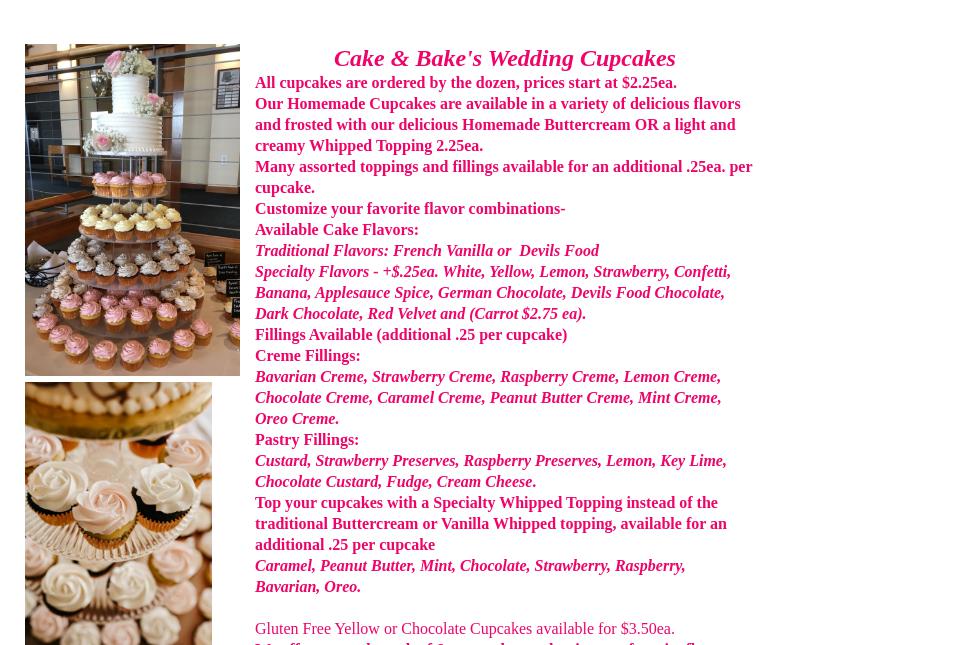 Cake and Bake Menu