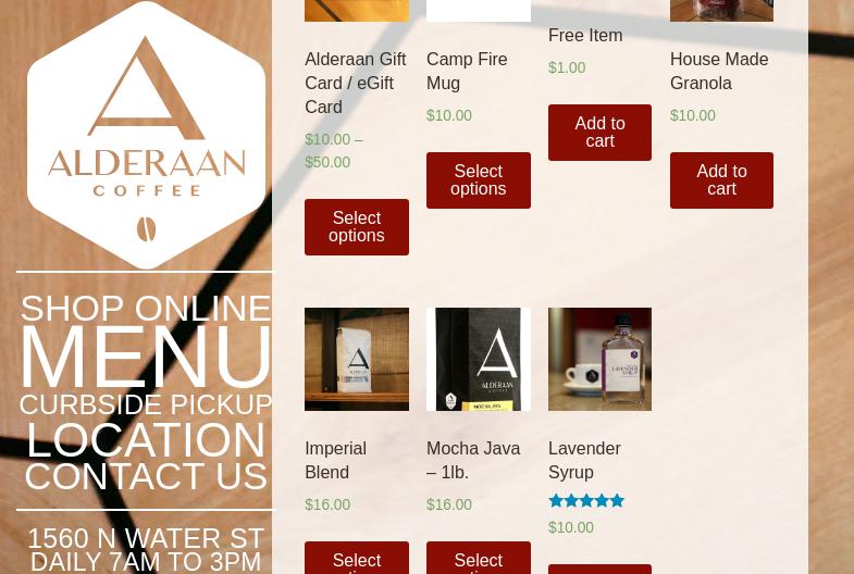 Alderaan Coffee Menu