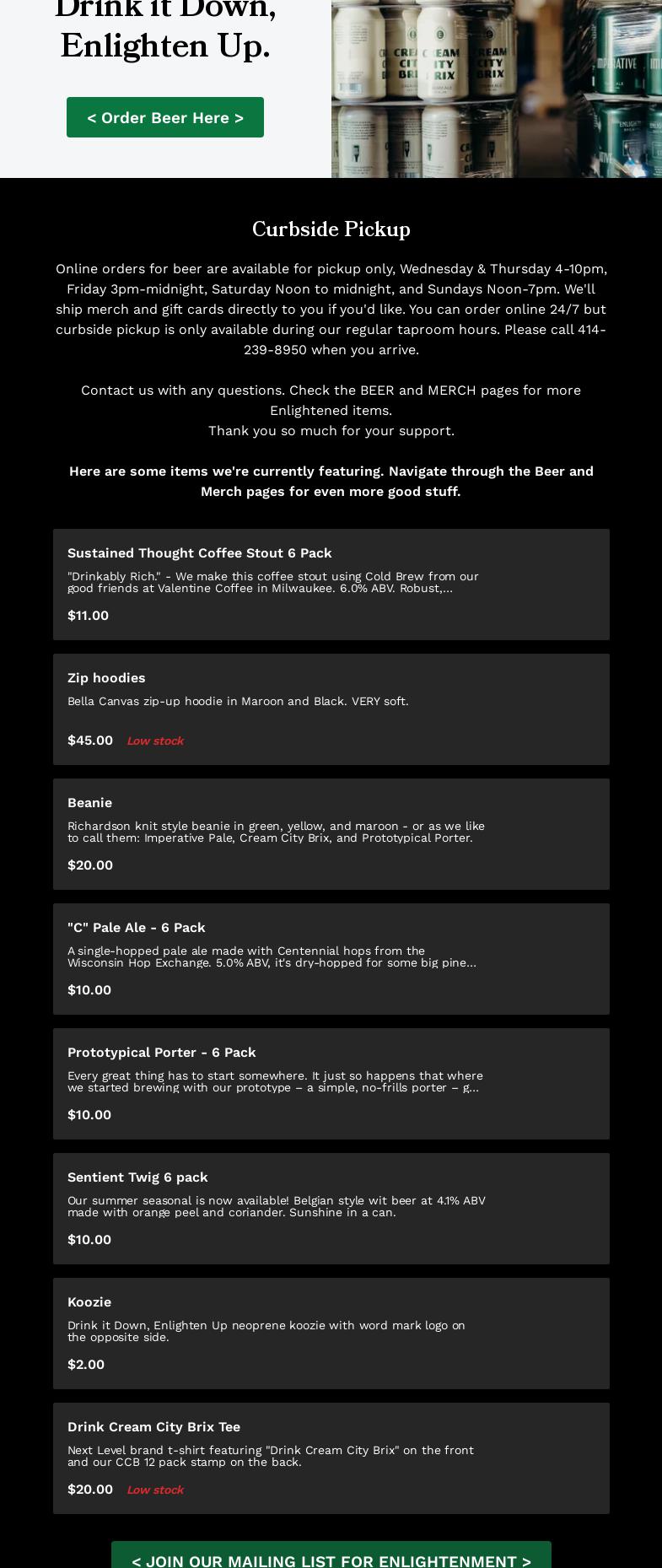 Enlightened Brewing Company Menu