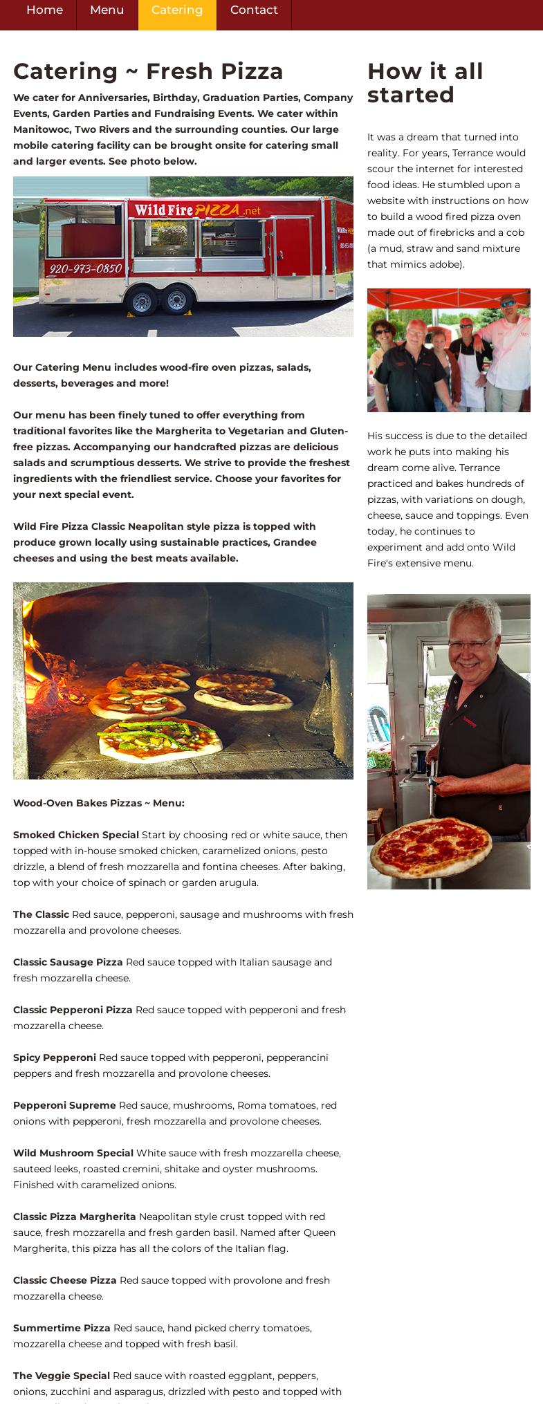 Wild Fire Pizza Menu