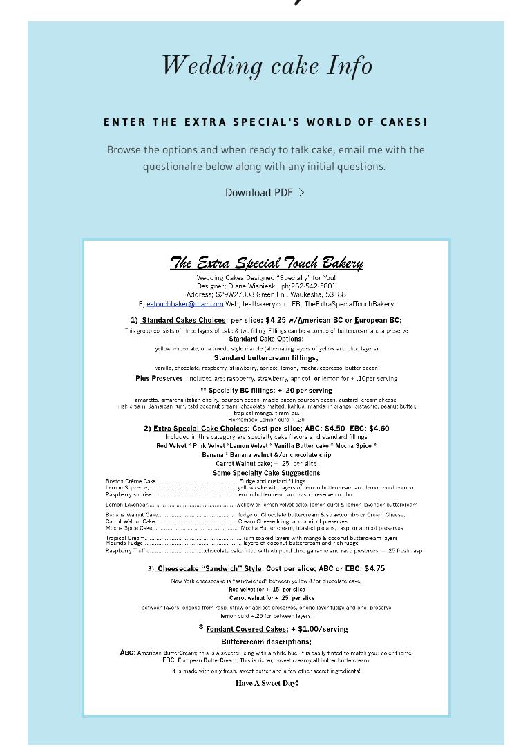 The Extra Special Touch Bakery Menu