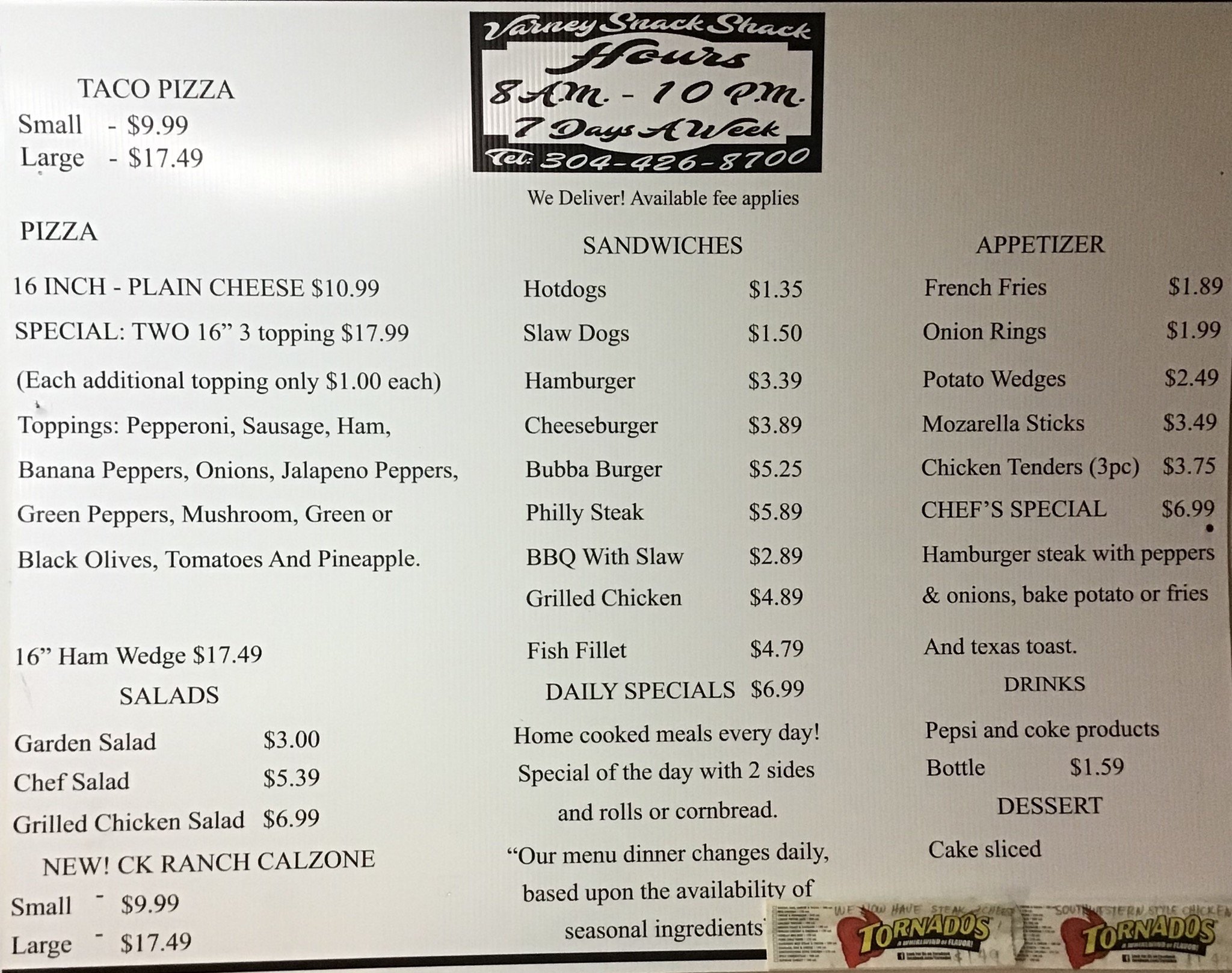 Kd's Snack Shack Llc Menu