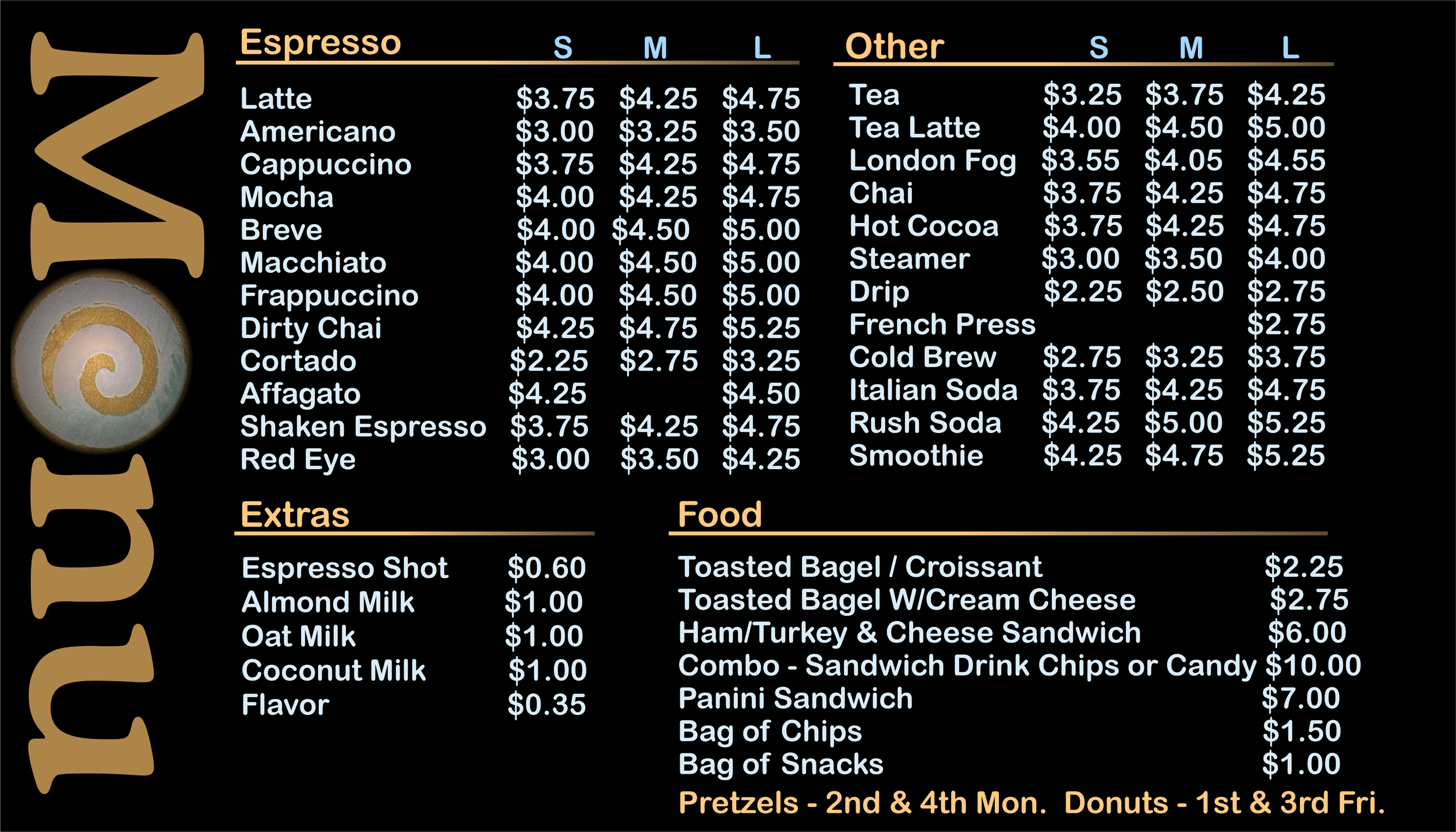 Cascade Coffee Shop Menu